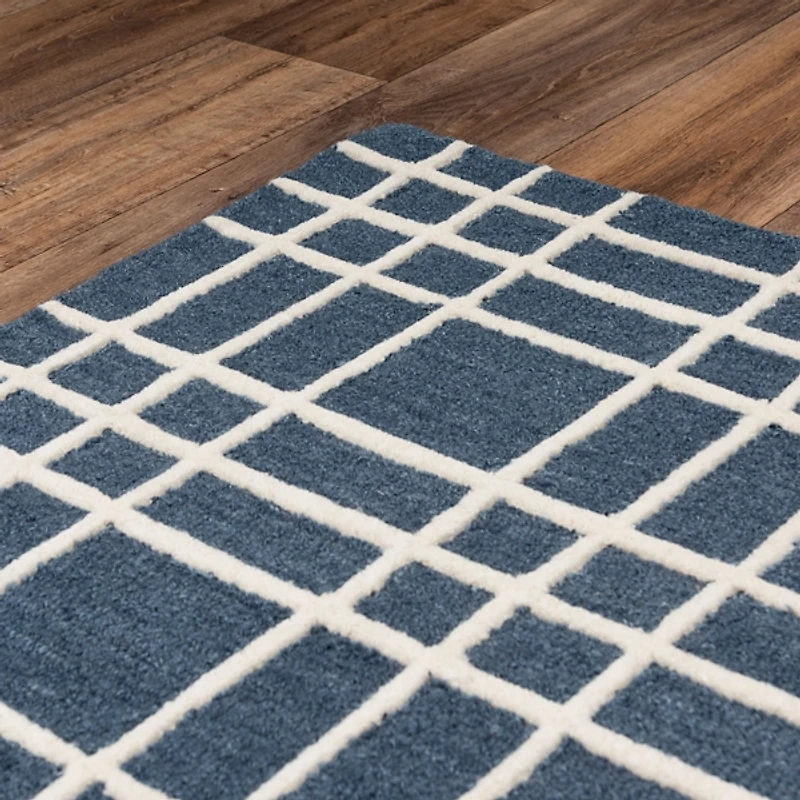 Blue and Ivory Grid Lofton Wool Area Rug, 5x7