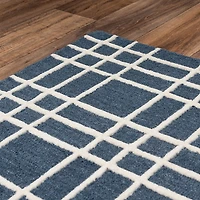 Blue and Ivory Grid Lofton Wool Area Rug, 5x7