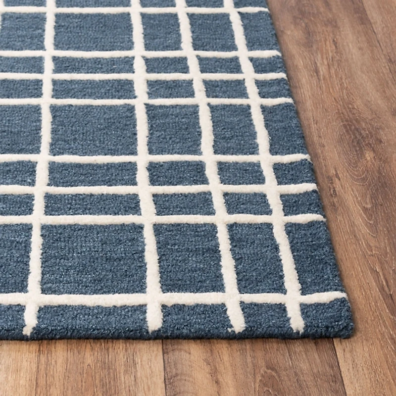 Blue and Ivory Grid Lofton Wool Area Rug, 5x7