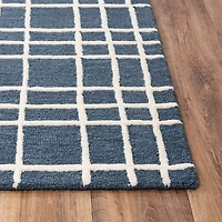 Blue and Ivory Grid Lofton Wool Area Rug, 5x7