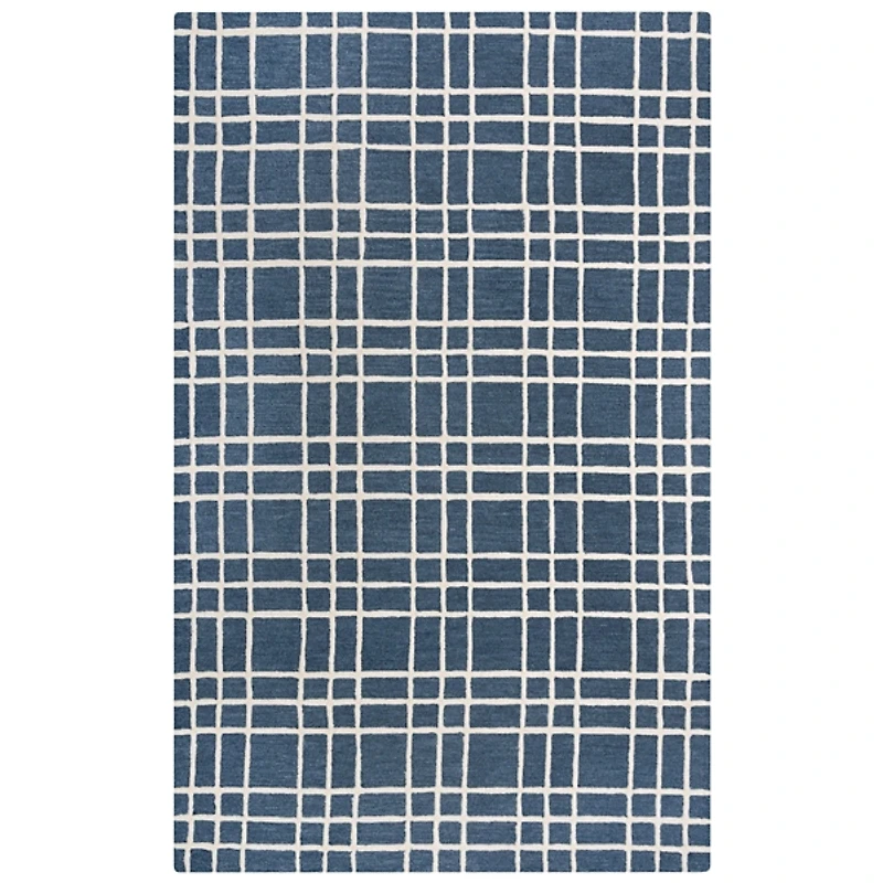 Blue and Ivory Grid Lofton Wool Area Rug, 5x7