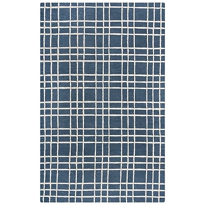 Blue and Ivory Grid Lofton Wool Area Rug, 5x7