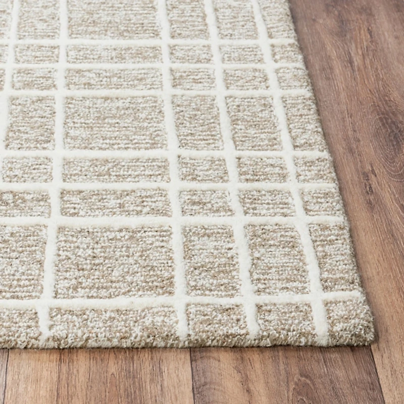 Brown and Ivory Grid Lofton Wool Runner, 2x8