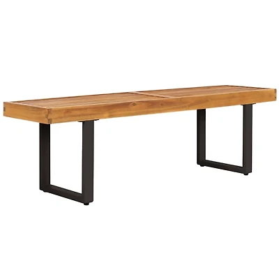 Acacia Wood and Black Metal Monti Outdoor Bench