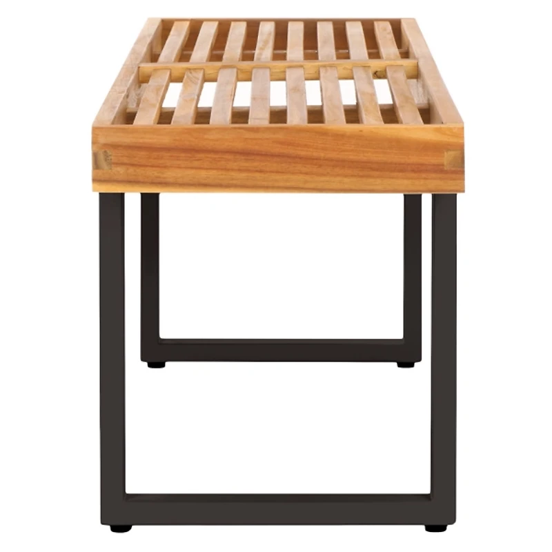 Acacia Wood and Black Metal Monti Outdoor Bench