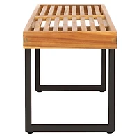 Acacia Wood and Black Metal Monti Outdoor Bench