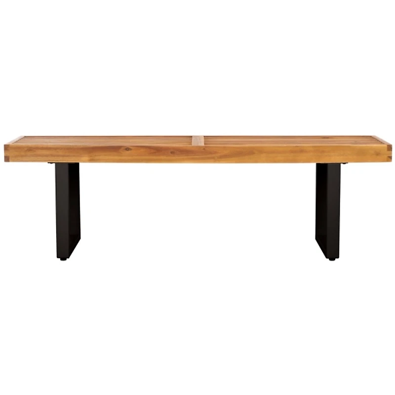 Acacia Wood and Black Metal Monti Outdoor Bench