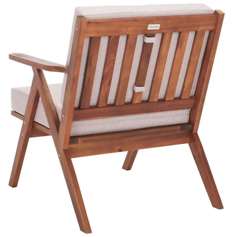 Gray Upholstered Acacia Wood Outdoor Chair