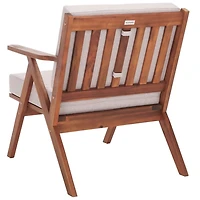 Gray Upholstered Acacia Wood Outdoor Chair