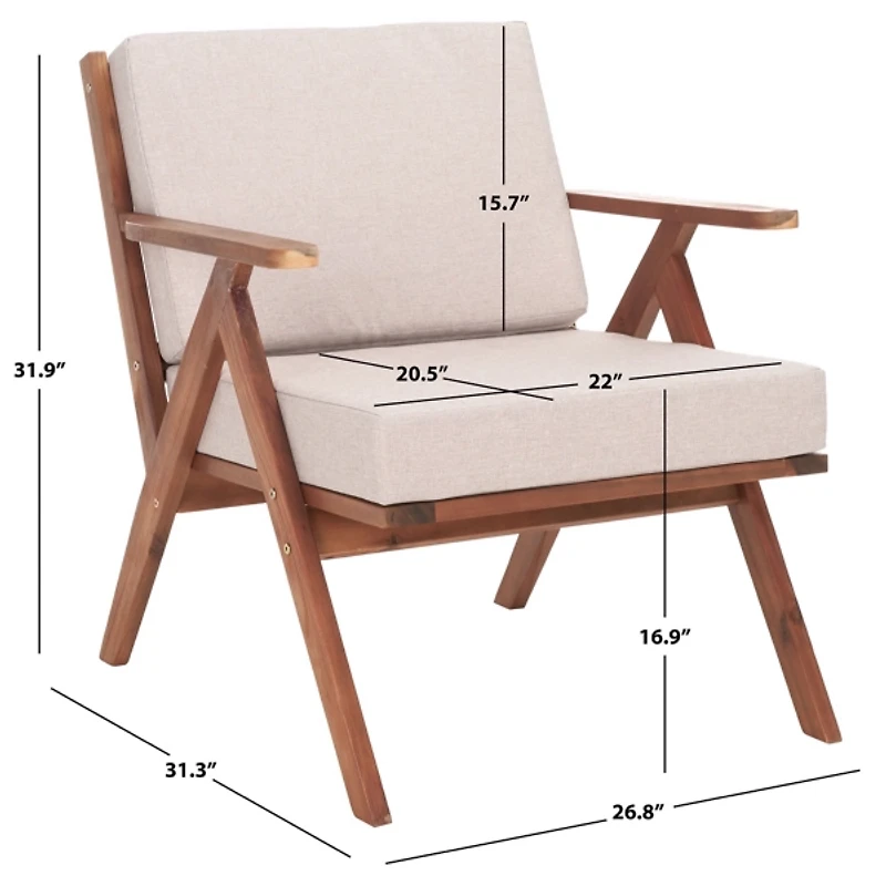 Gray Upholstered Acacia Wood Outdoor Chair
