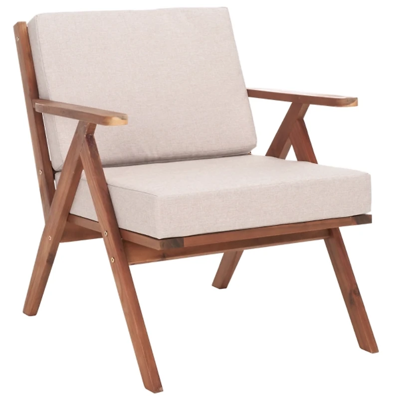 Gray Upholstered Acacia Wood Outdoor Chair