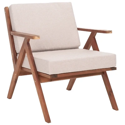 Gray Upholstered Acacia Wood Outdoor Chair