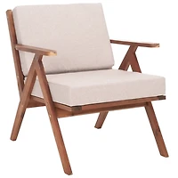 Gray Upholstered Acacia Wood Outdoor Chair
