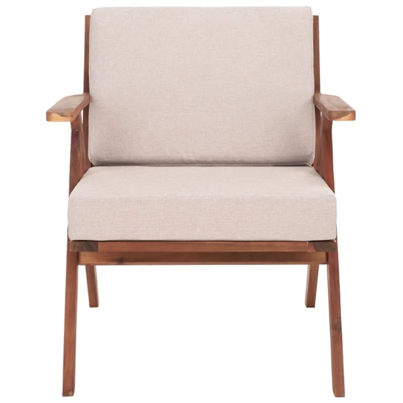 Gray Upholstered Acacia Wood Outdoor Chair