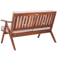 Gray Upholstered Acacia Wood Outdoor Loveseat