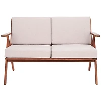 Gray Upholstered Acacia Wood Outdoor Loveseat