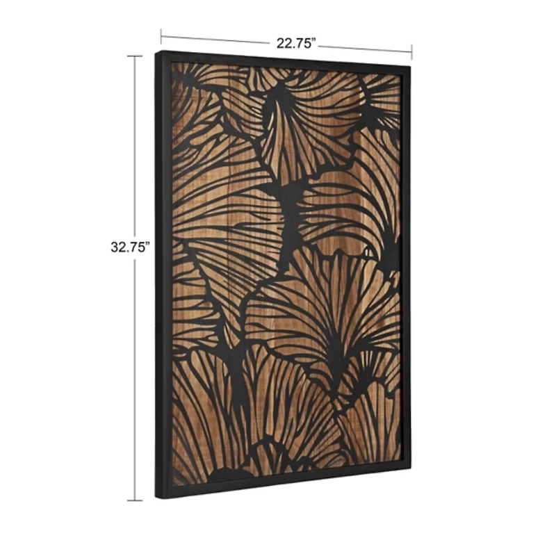 Black and Natural Wood Botanical Wall Plaque