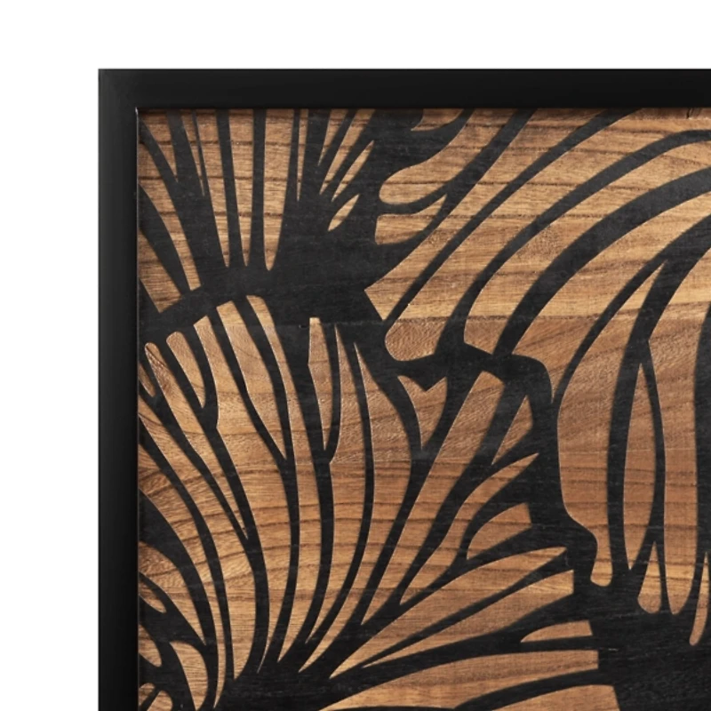 Black and Natural Wood Botanical Wall Plaque