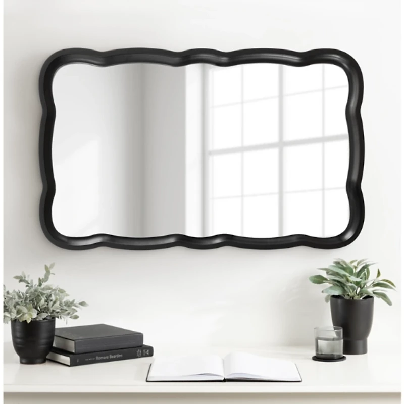 Black Wood Scalloped Leigh Wall Mirror