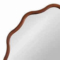 Walnut Brown Wavy Scallop Round Wall Mirror