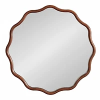 Walnut Brown Wavy Scallop Round Wall Mirror