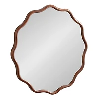 Walnut Brown Wavy Scallop Round Wall Mirror