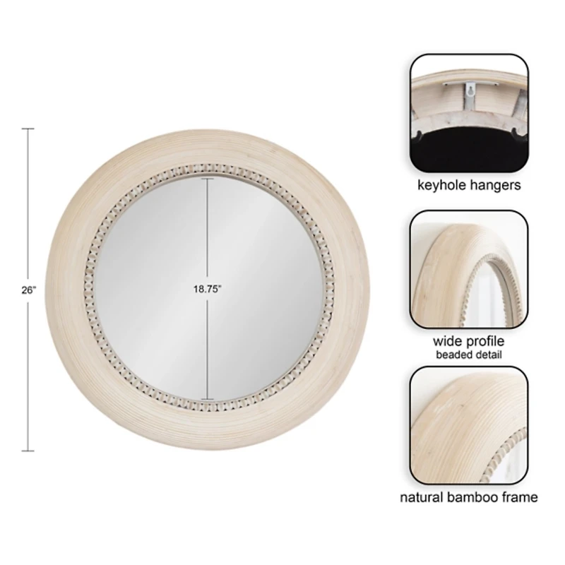 Light Wood Beaded Joan Round Wall Mirror