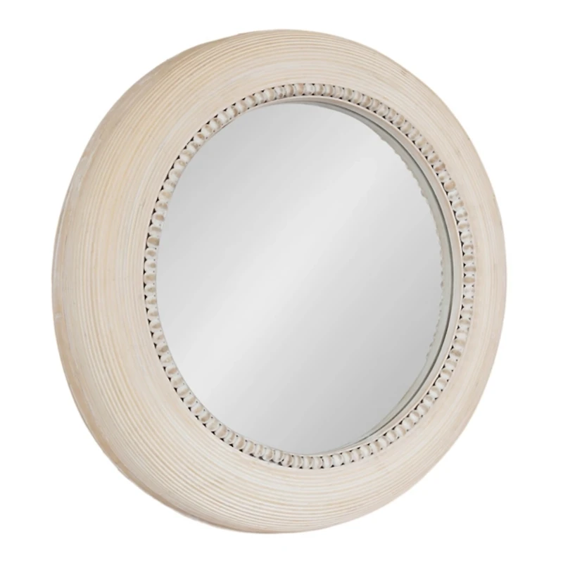 Light Wood Beaded Joan Round Wall Mirror