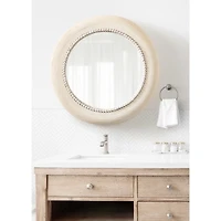 Light Wood Beaded Joan Round Wall Mirror