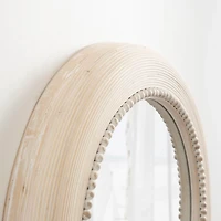Light Wood Beaded Joan Round Wall Mirror