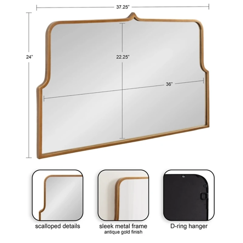 Antique Gold Metal Wide Arched Wall Mirror