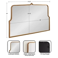 Antique Gold Metal Wide Arched Wall Mirror