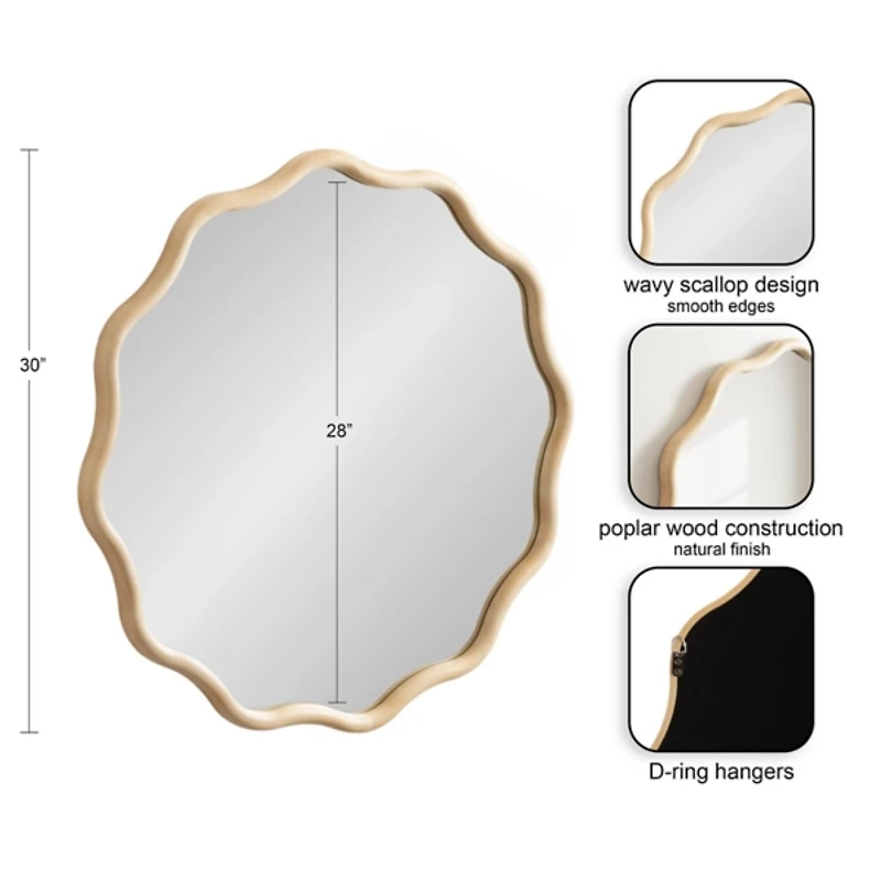 Natural Wavy Scallop Round Wall Mirror