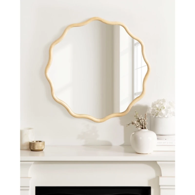 Natural Wavy Scallop Round Wall Mirror