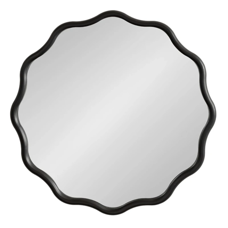 Black Wavy Scallop Round Wall Mirror