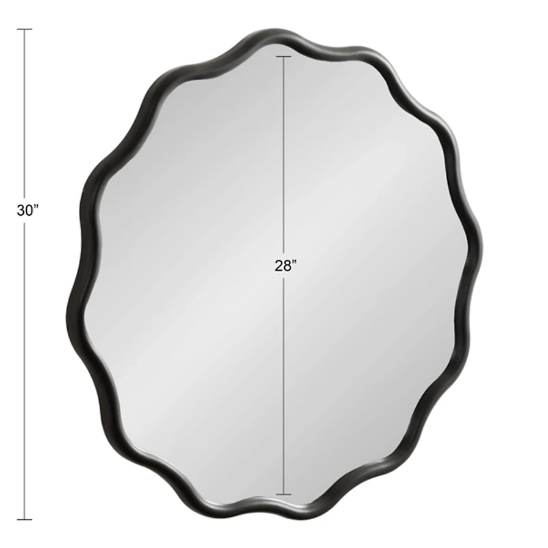 Black Wavy Scallop Round Wall Mirror