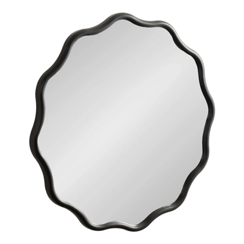 Black Wavy Scallop Round Wall Mirror