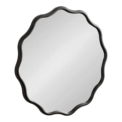 Black Wavy Scallop Round Wall Mirror