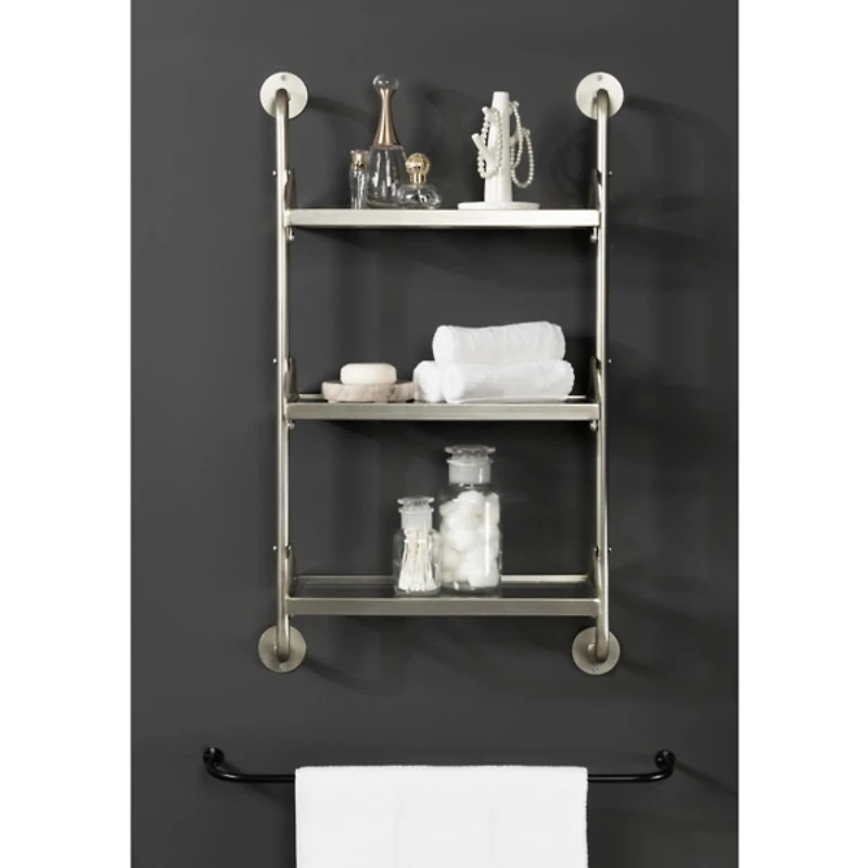 Silver Metal and Glass 3-Tier Wall Shelf