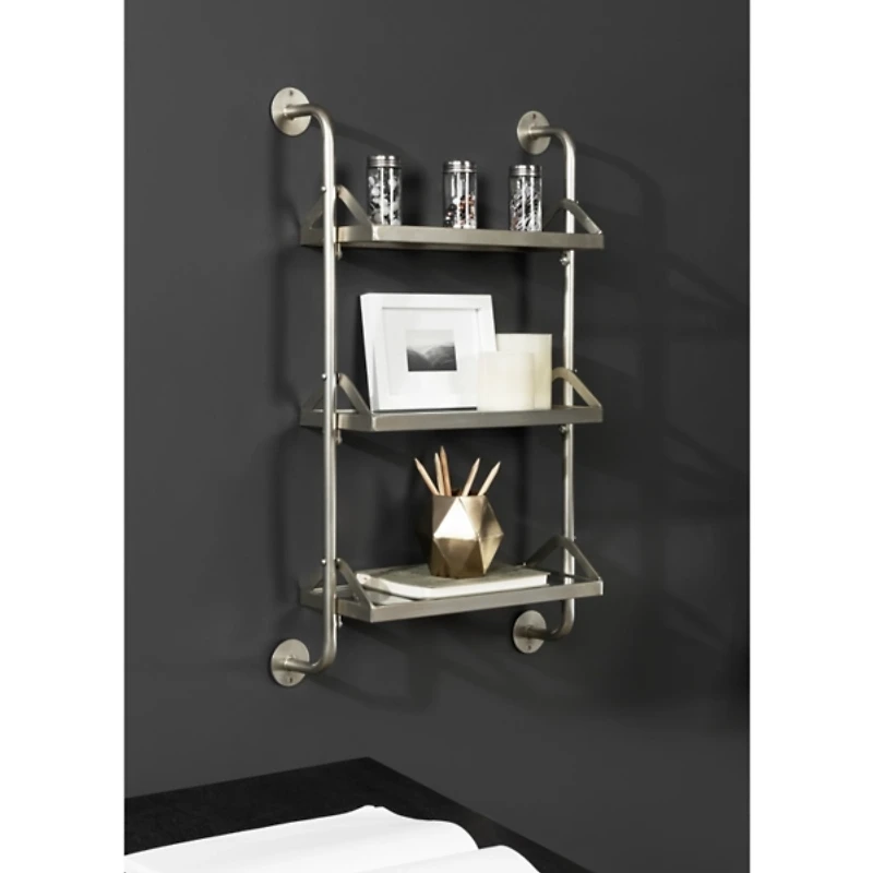 Silver Metal and Glass 3-Tier Wall Shelf