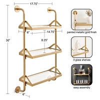 Gold Metal and Glass 3-Tier Wall Shelf