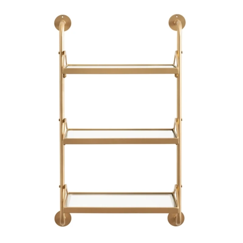 Gold Metal and Glass 3-Tier Wall Shelf