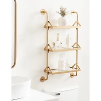 Gold Metal and Glass 3-Tier Wall Shelf