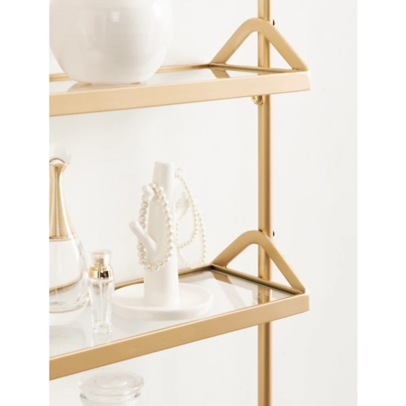 Gold Metal and Glass 3-Tier Wall Shelf