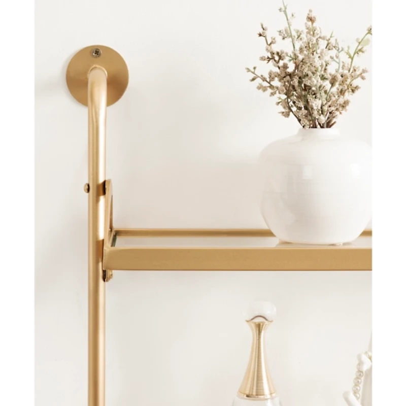 Gold Metal and Glass 3-Tier Wall Shelf