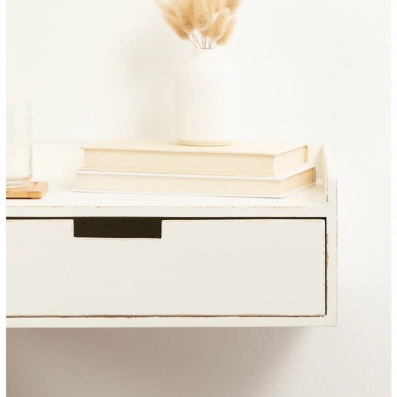 Distressed White Drawer Kitt Floating Side Table