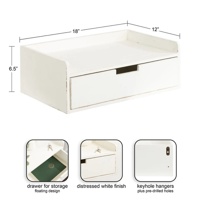 Distressed White Drawer Kitt Floating Side Table
