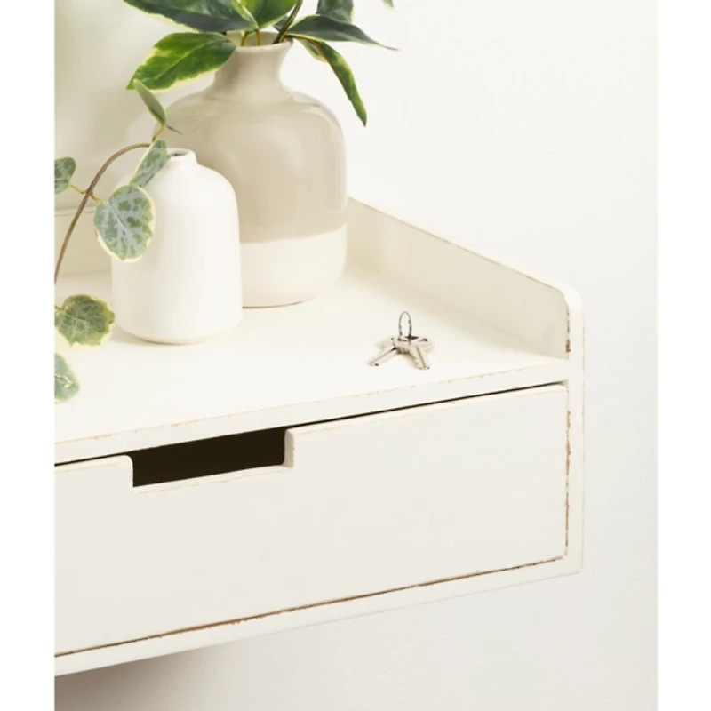 Distressed White Drawer Kitt Floating Side Table