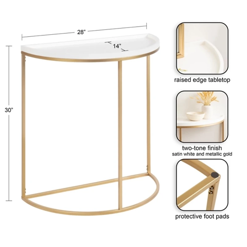 White & Gold Half Moon Dorrah Accent Table