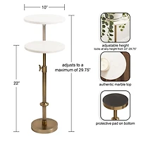 Antique Brass and White Marble Adjustable Table